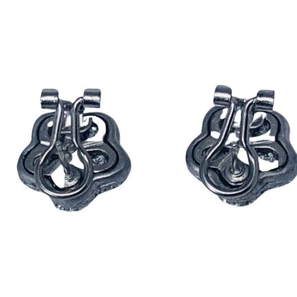 Piscitelli Crystal Silver Flower Button Earrings Designer Piscitelli  Signed - Picture 7 of 12